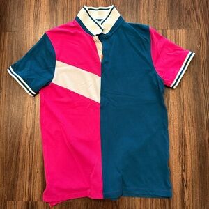 Nike Men’s Dry Fit Golf Polo in Pink/Navy Offset pattern size M